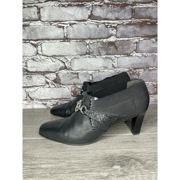 Brighton Rizzo Black Leather Silver Elastic Heel Ankle Booties Women 10M US/41EU - Picture 16 of 16